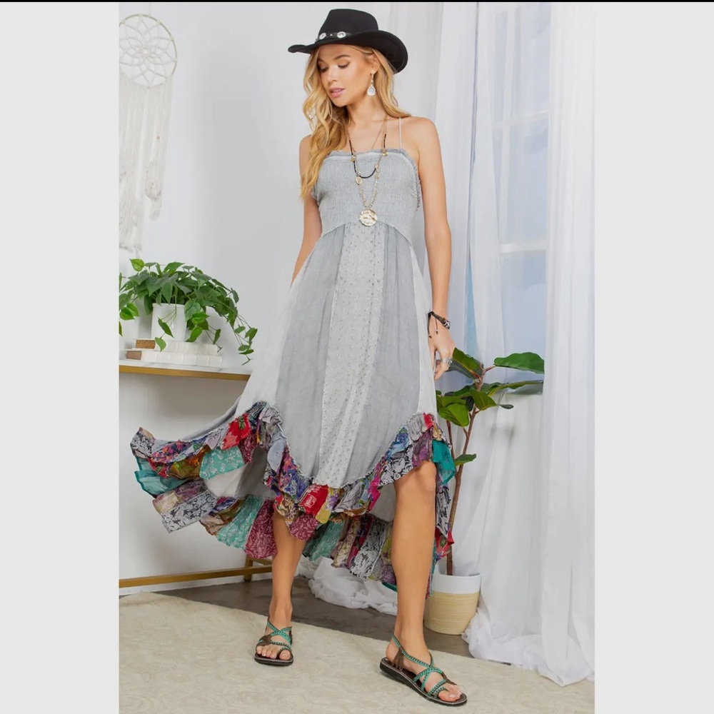 Sun-Kissed Boho Smocked Mid Length Dress